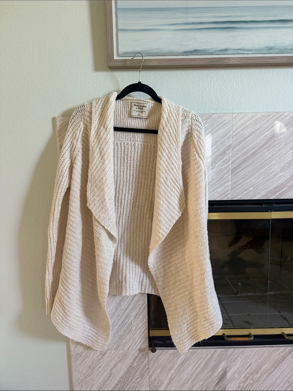Abercrombie & Fitch Cream Open-Front Knit Cardigan